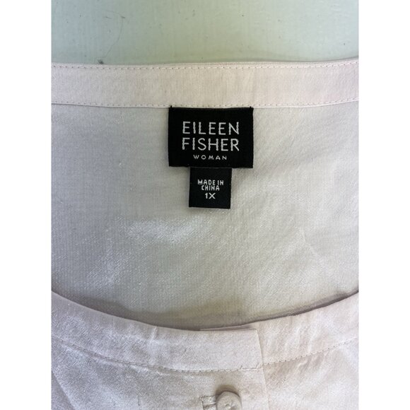 Eileen Fisher Woman Textured Silk Blouse Tunic Button Up Size 1X Pink Side Slit - Picture 6 of 14